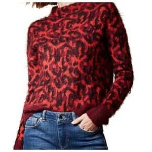 Immagini Italy Mohair Wool Blend Leopard Animal Print Sweater Size Medium Red